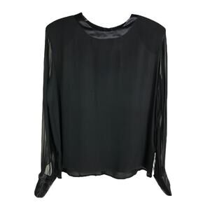 Peter‎ Nygard Blouse Women 8 Black 100% Silk Sheer Long Sleeves Minimal Modern
